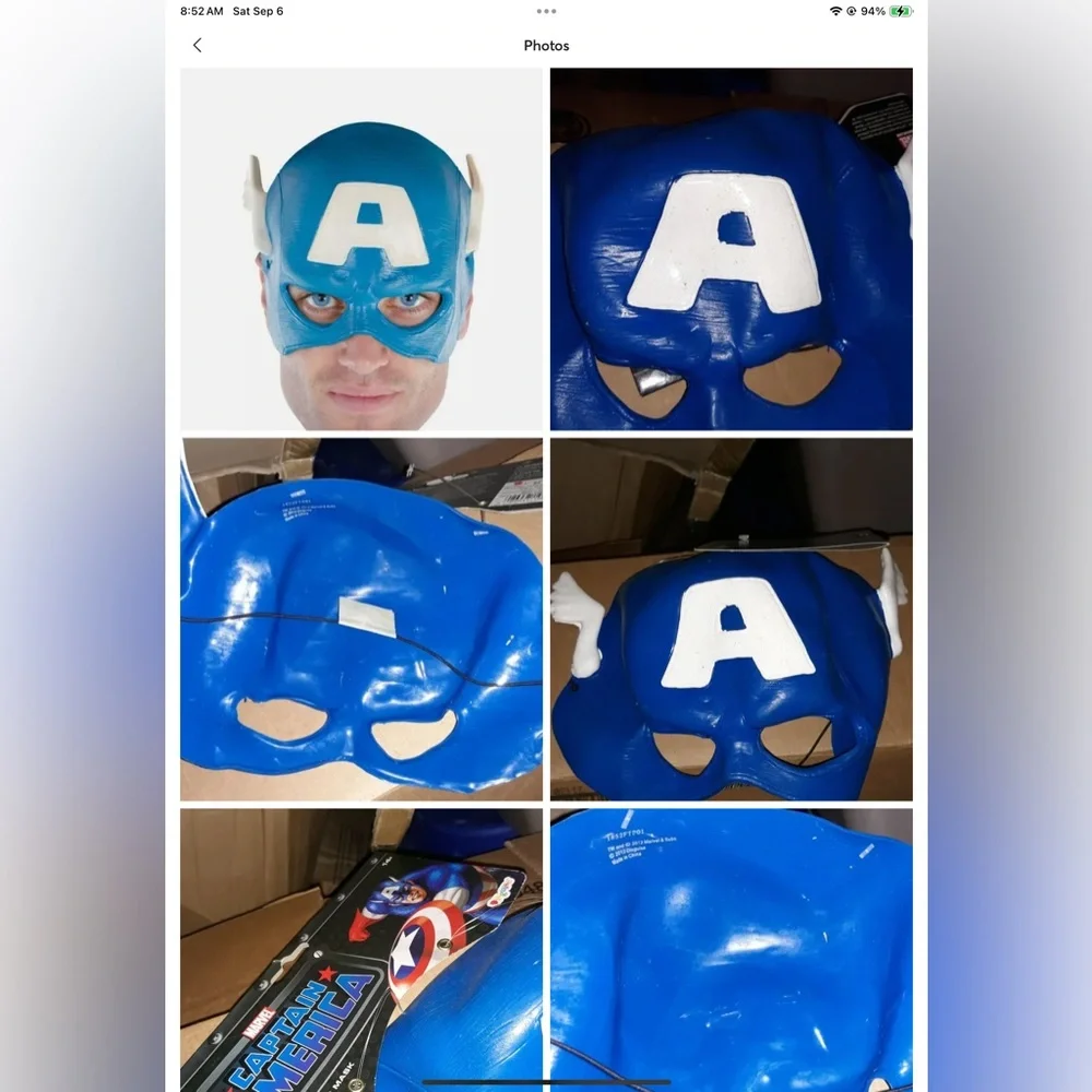 Blue Captain America Mask Captain America Vinyl Adult ¼ Mask NEW OSFM last one